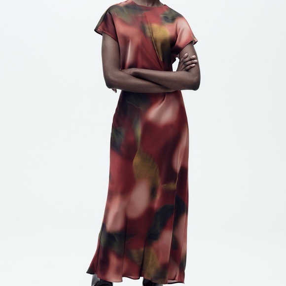 NWT Womens Zara satin effect tie dye midi dress size XL - Picture 1 of 10